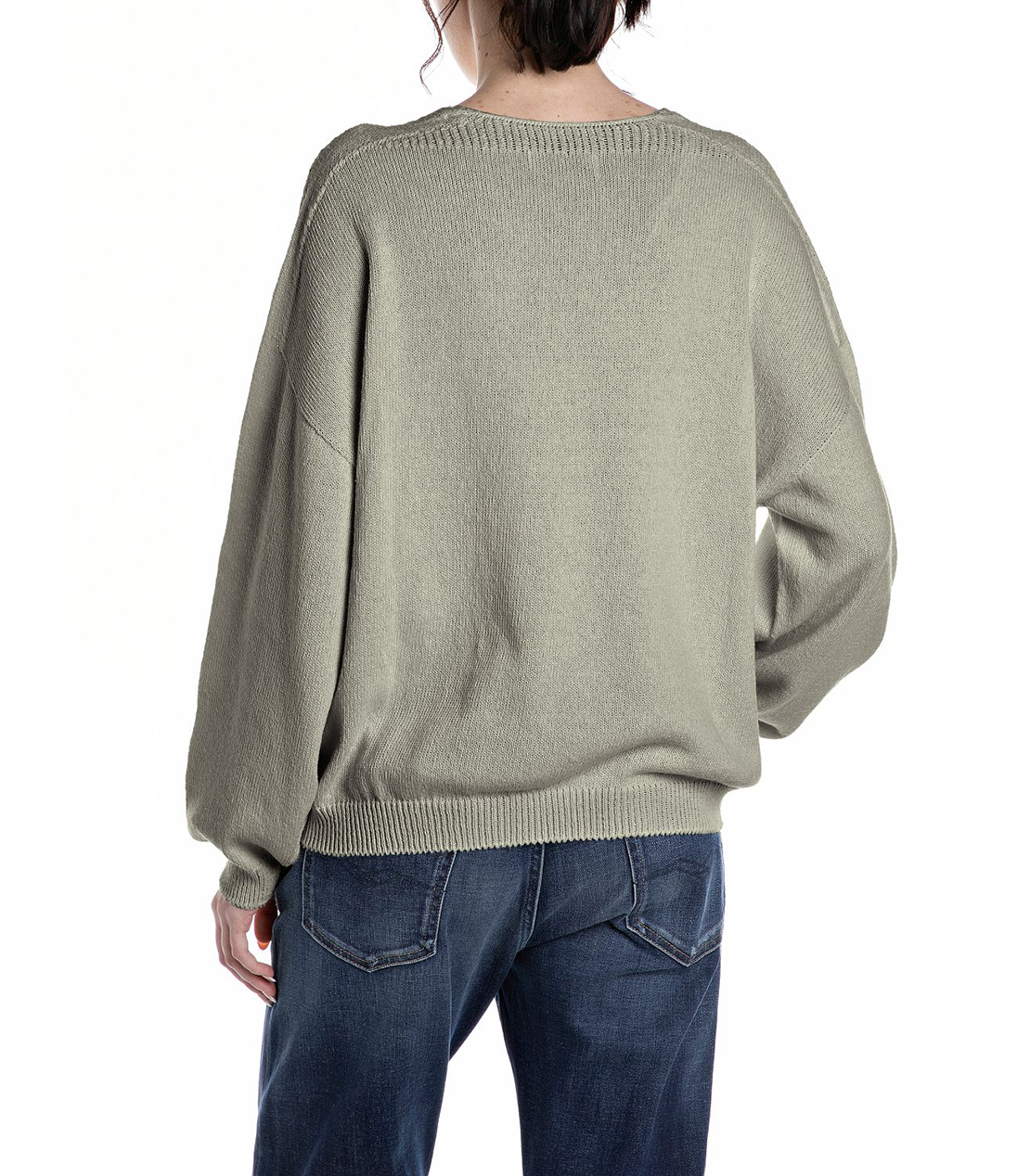 シームレスリサイクルコットンVネックニット 詳細画像 セージグリーン 2